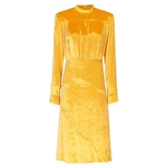 2010s Jil Sander Yellow Velvet Midi Dress