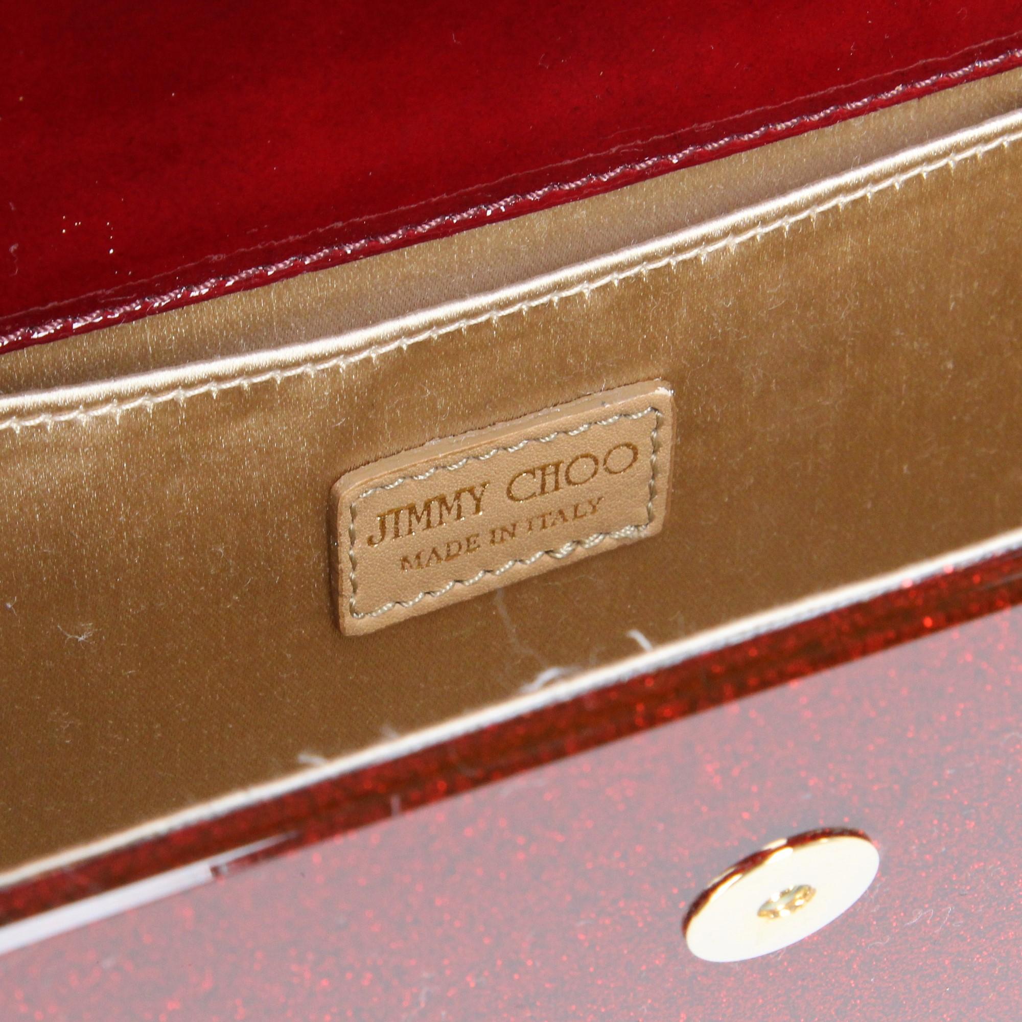 2010s Jimmy Choo Red Glitter Plastic Crossbody Purse 1