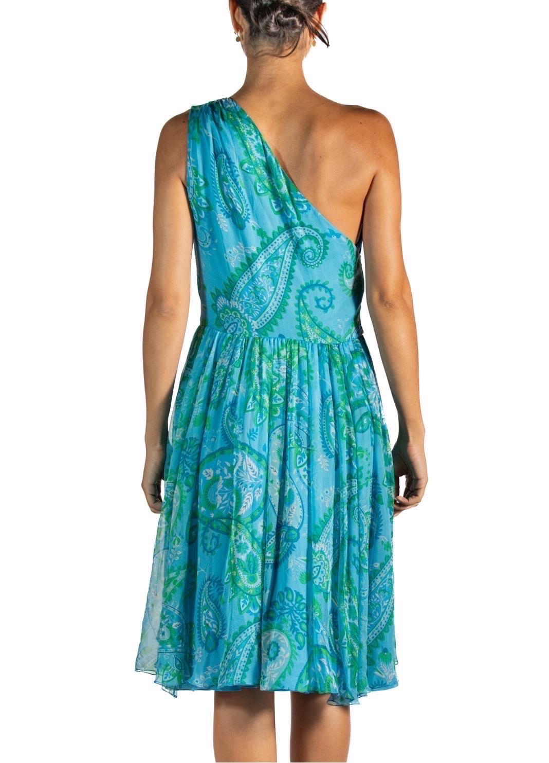 2010S John Galliano Christian Dior Blue & Green Paisley Silk Chiffon One Should For Sale 1