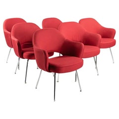 2010s Knoll Saarinen Executive Arm Chair in Red Fabric with Tubular Steel Legs