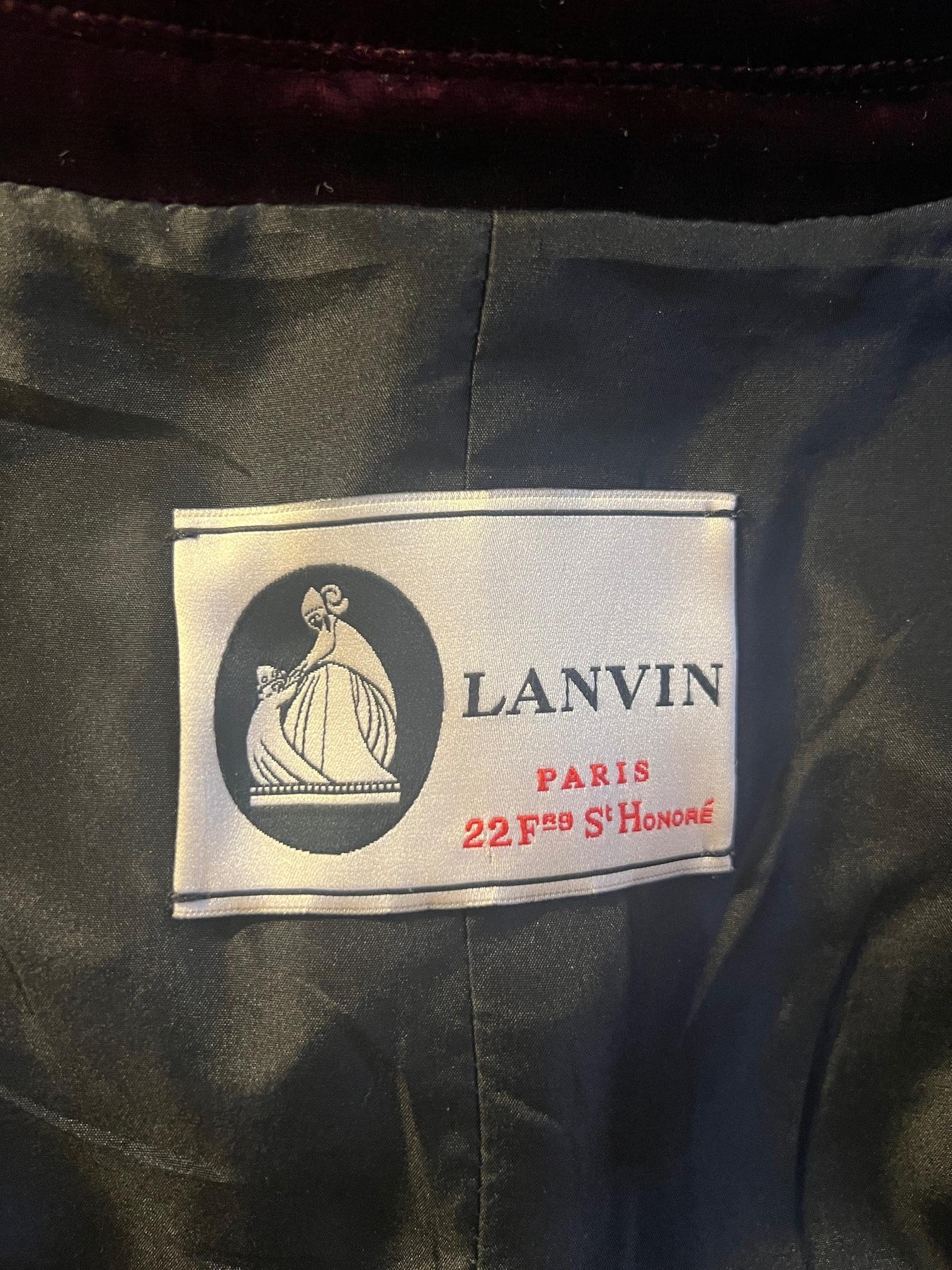 Donna Giacca Lanvin anni 2010 in velluto di seta color prugna con orlo non rifinito in vendita