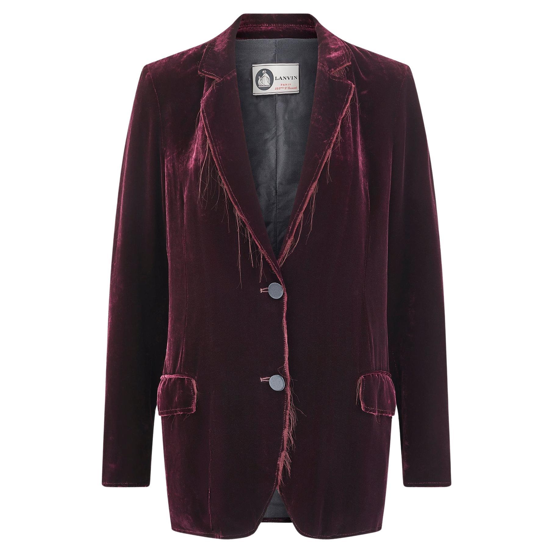 Giacca Lanvin anni 2010 in velluto di seta color prugna con orlo non rifinito in vendita