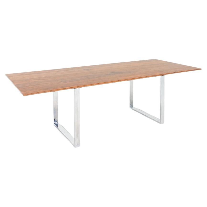 2010s Large Solid Walnut Dining Table with Chromed Steel Legs 98x39"