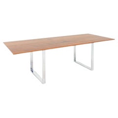 2010s Large Solid Walnut Dining Table with Chromed Steel Legs 98x39"