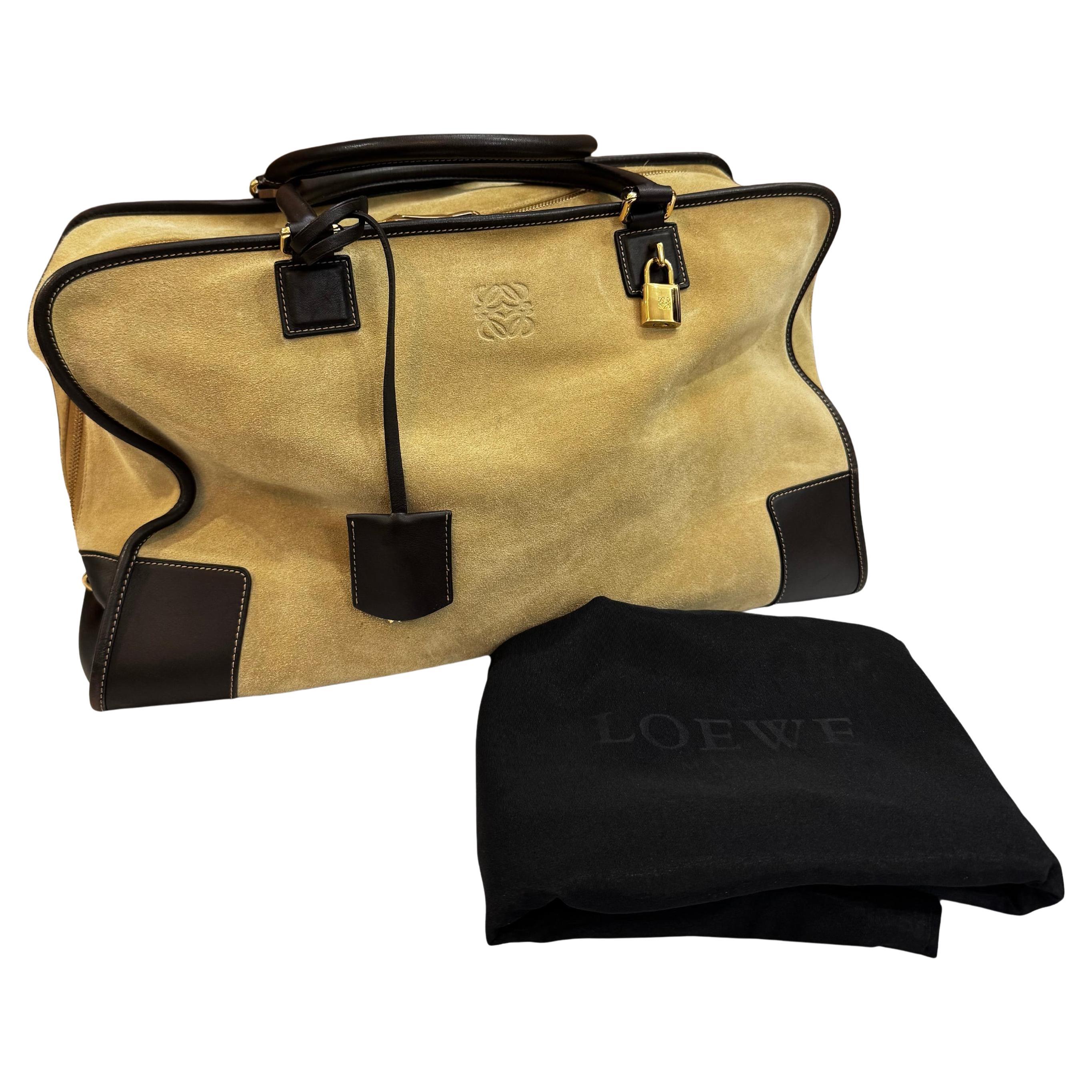 2010s LOEWE Amazona 44 Boston Bag Suede Beige Brown Travel Unisex