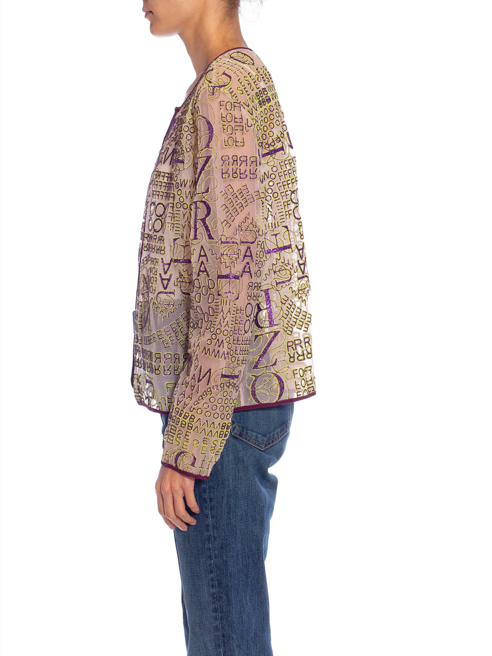 2010S MARY KATRANTZOU Lilac Poly/Rayon/Nylon Glitter Graffiti Printed Jacket In Excellent Condition For Sale In New York, NY