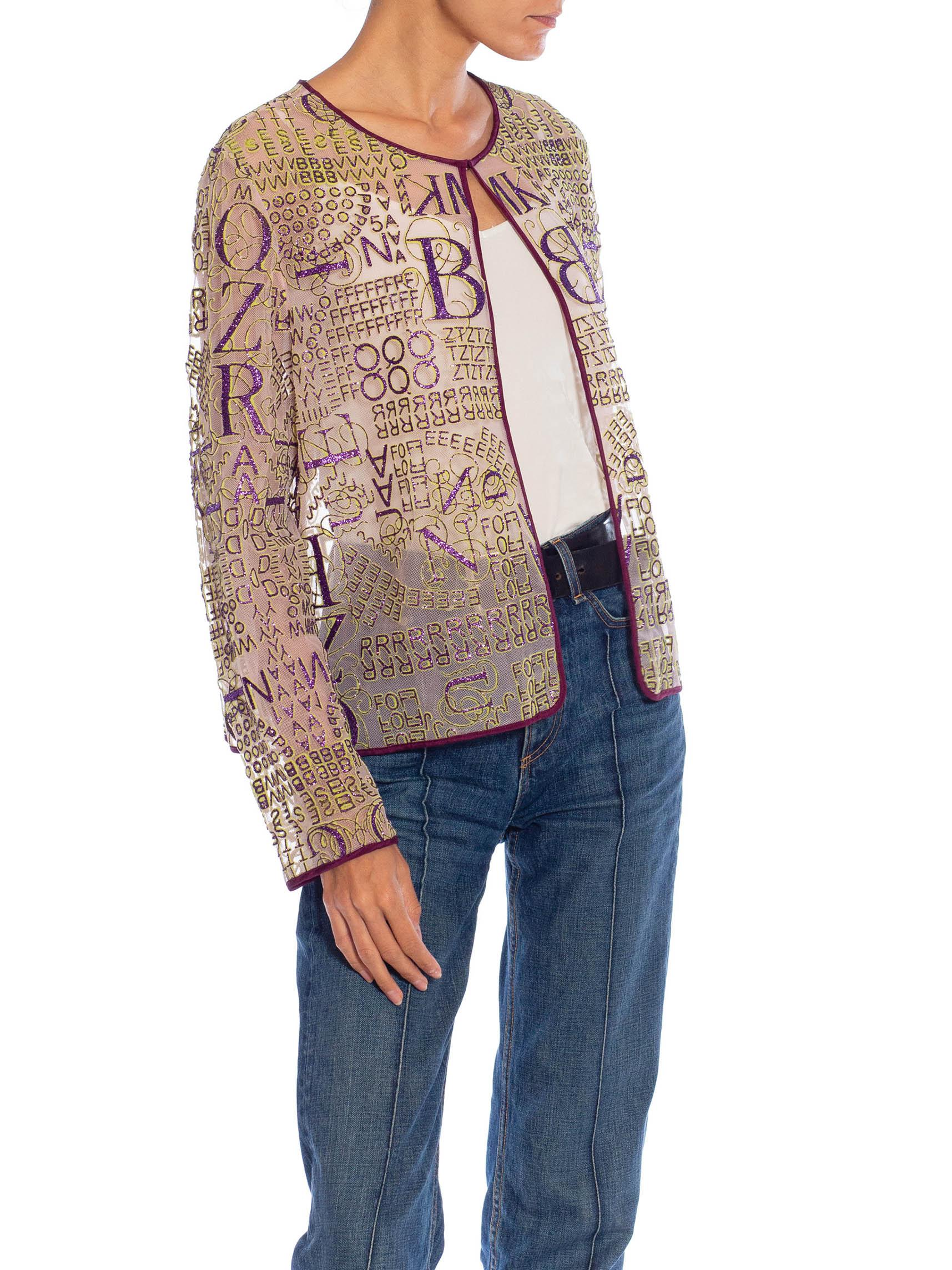 Women's 2010S MARY KATRANTZOU Lilac Poly/Rayon/Nylon Glitter Graffiti Printed Jacket For Sale