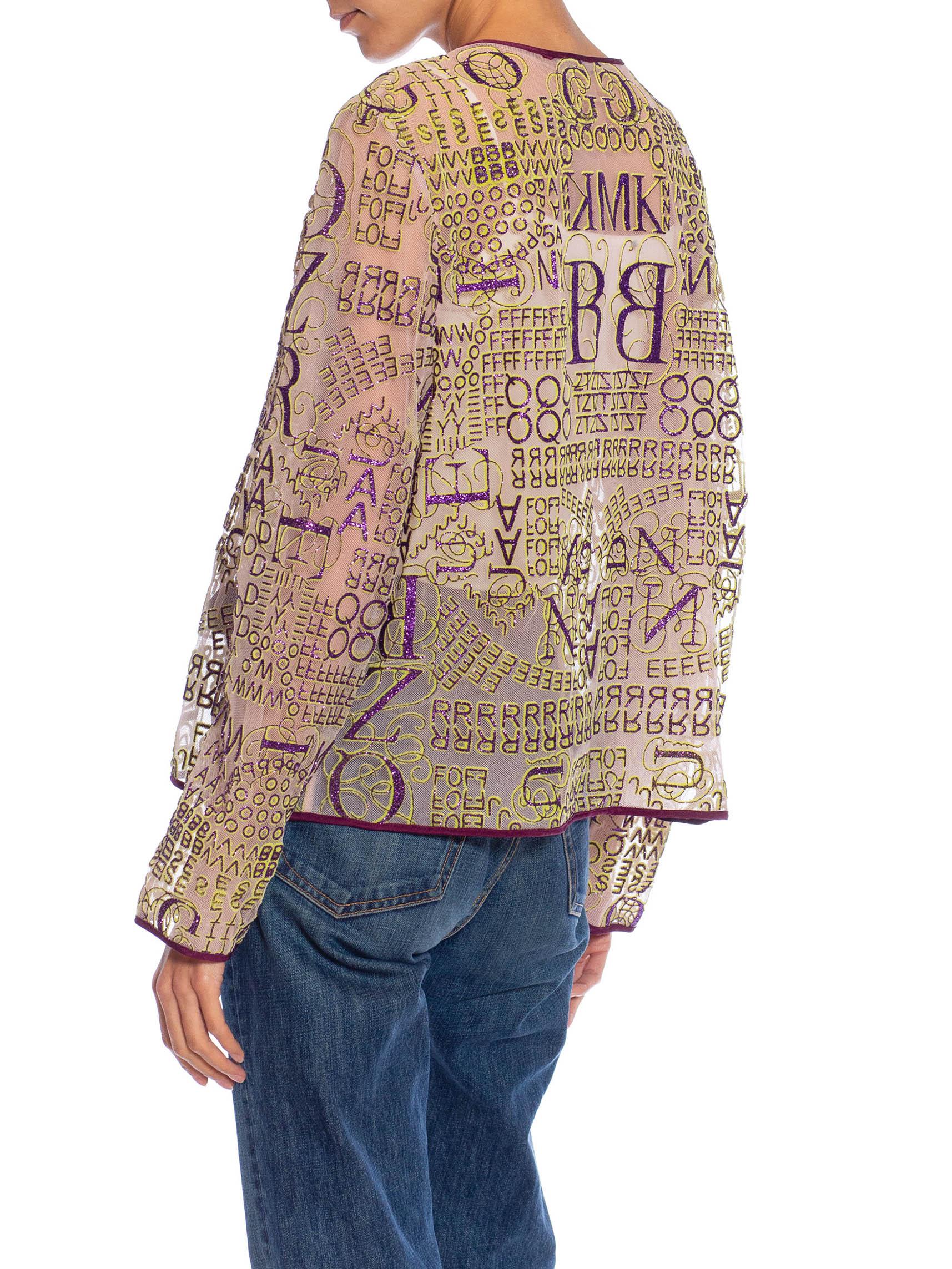 2010S MARY KATRANTZOU Lilac Poly/Rayon/Nylon Glitter Graffiti Printed Jacket For Sale 3