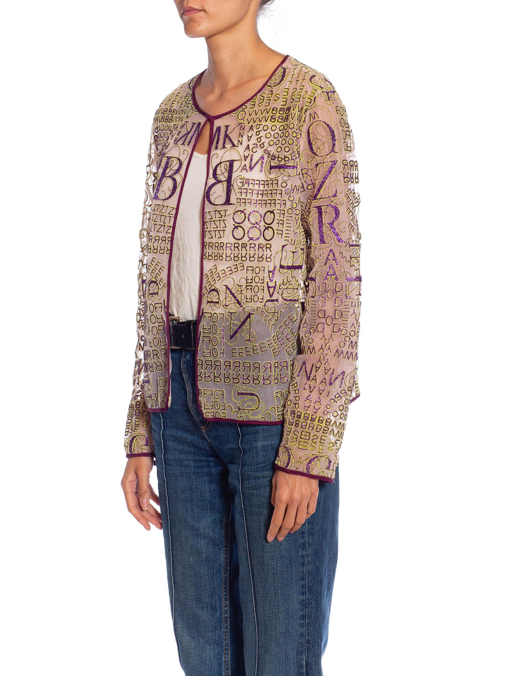 2010S MARY KATRANTZOU Lilac Poly/Rayon/Nylon Glitter Graffiti Printed Jacket For Sale 4