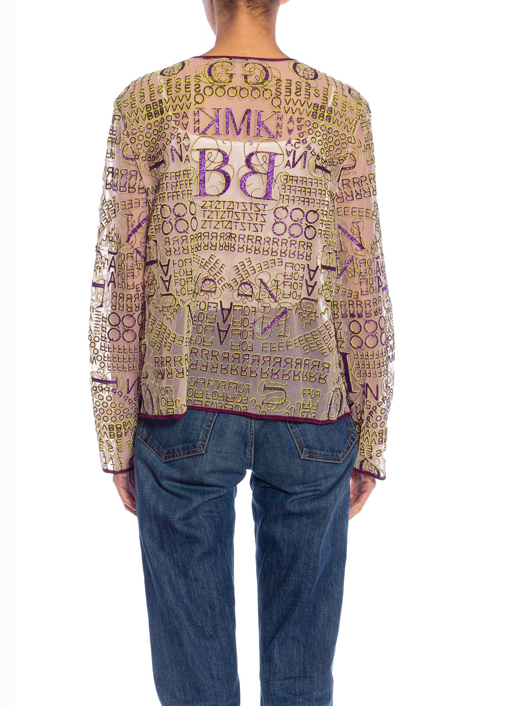 2010S MARY KATRANTZOU Lilac Poly/Rayon/Nylon Glitter Graffiti Printed Jacket For Sale 5