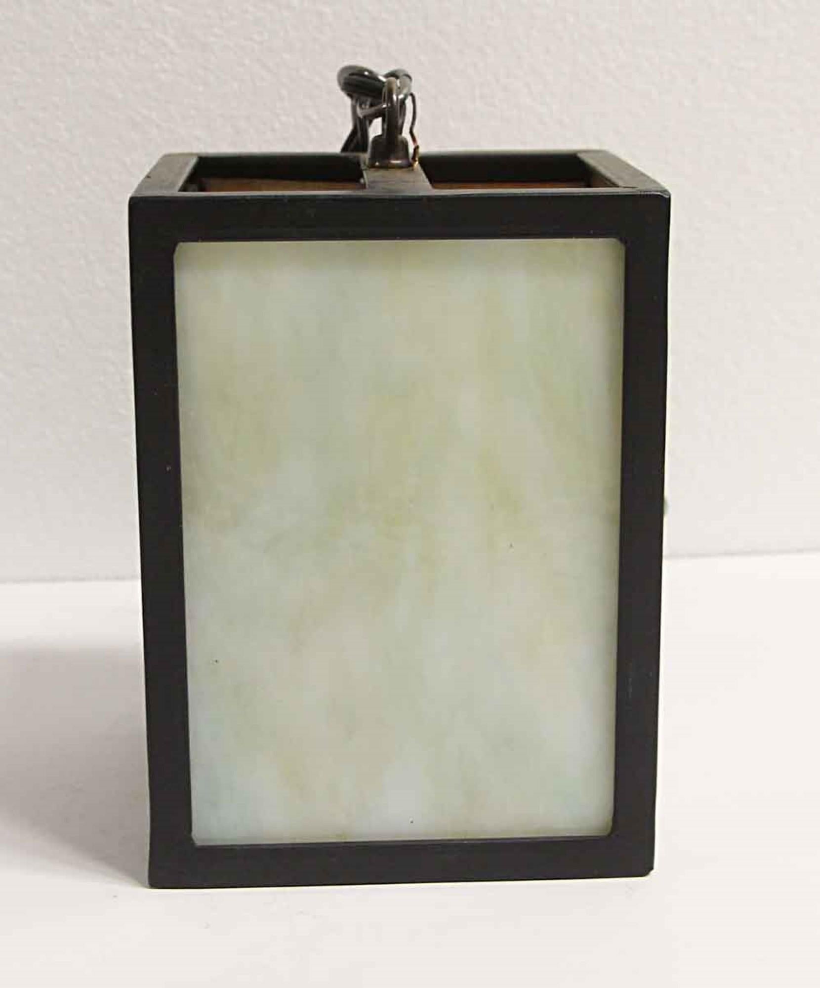 Prairie School Mid-Century Modern Lantern Pendant Tan Stained Glass For Sale