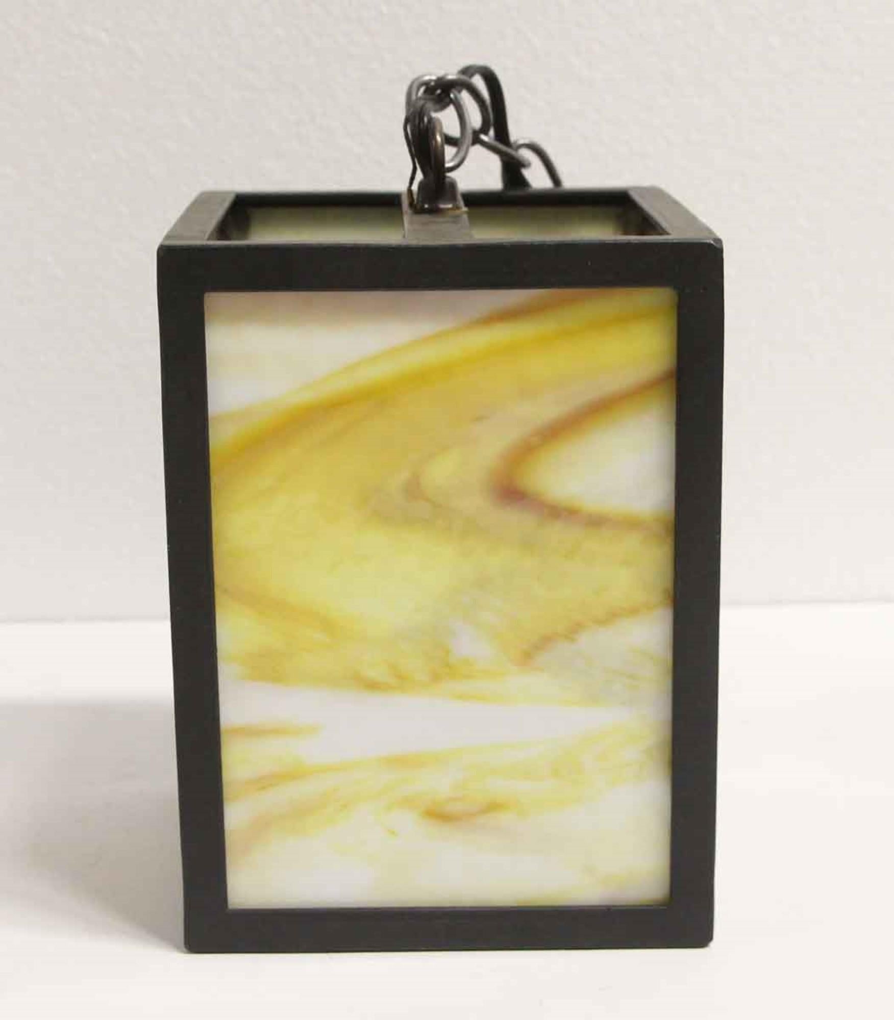 Mid-Century Modern Lantern Pendant Tan Stained Glass In Good Condition For Sale In New York, NY