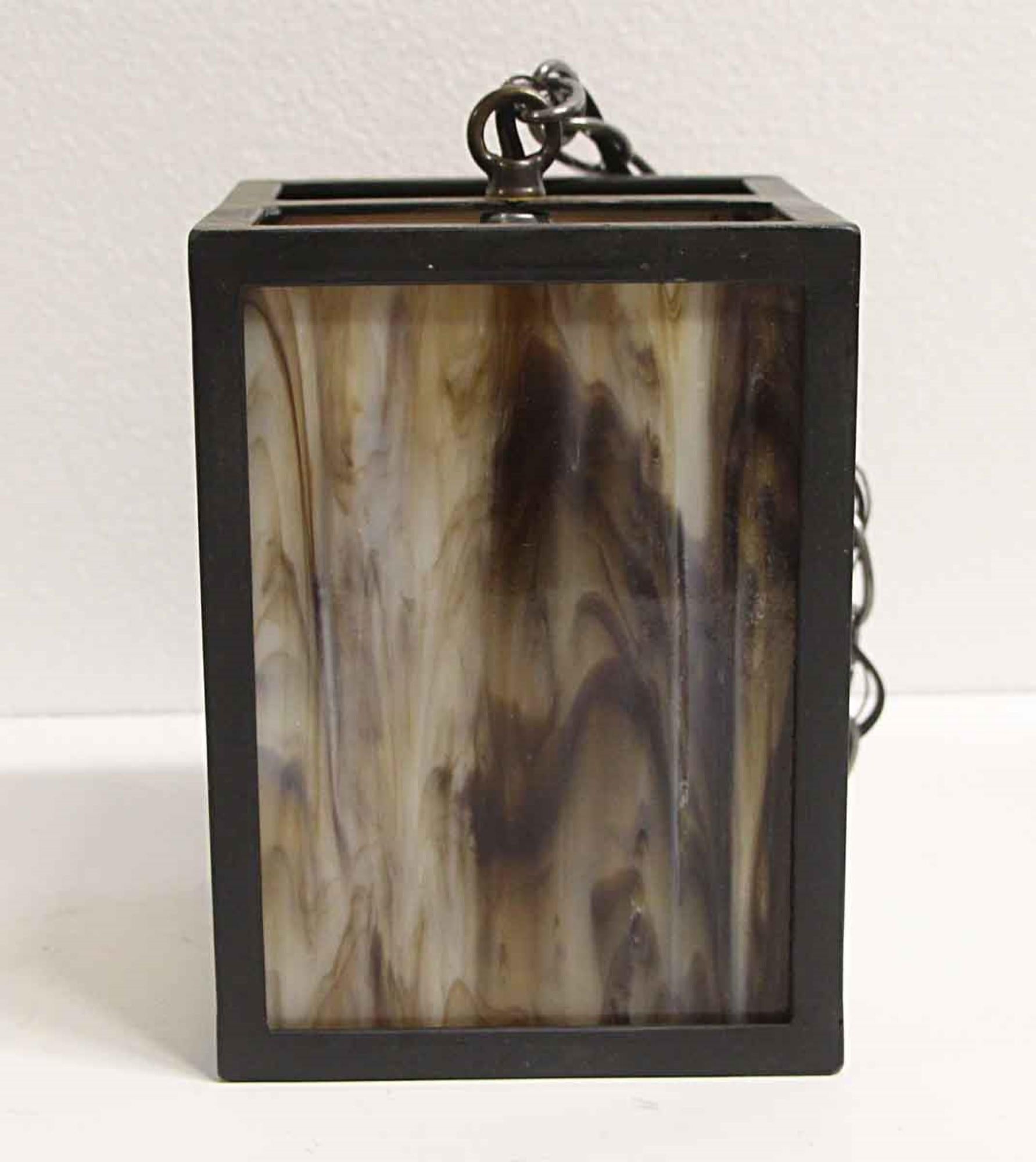 Contemporary Mid-Century Modern Lantern Pendant Tan Stained Glass For Sale