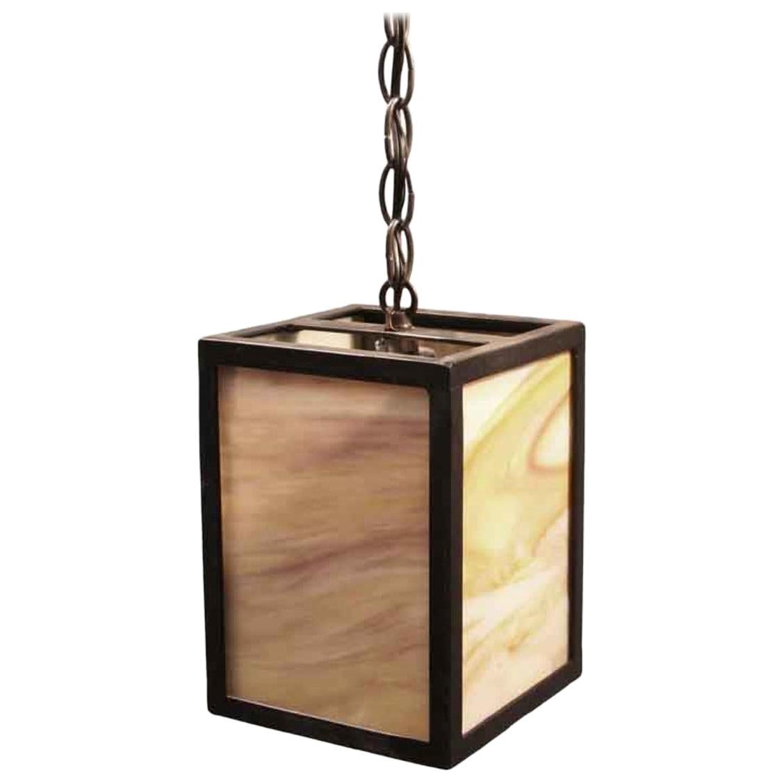 Mid-Century Modern Lantern Pendant Tan Stained Glass For Sale