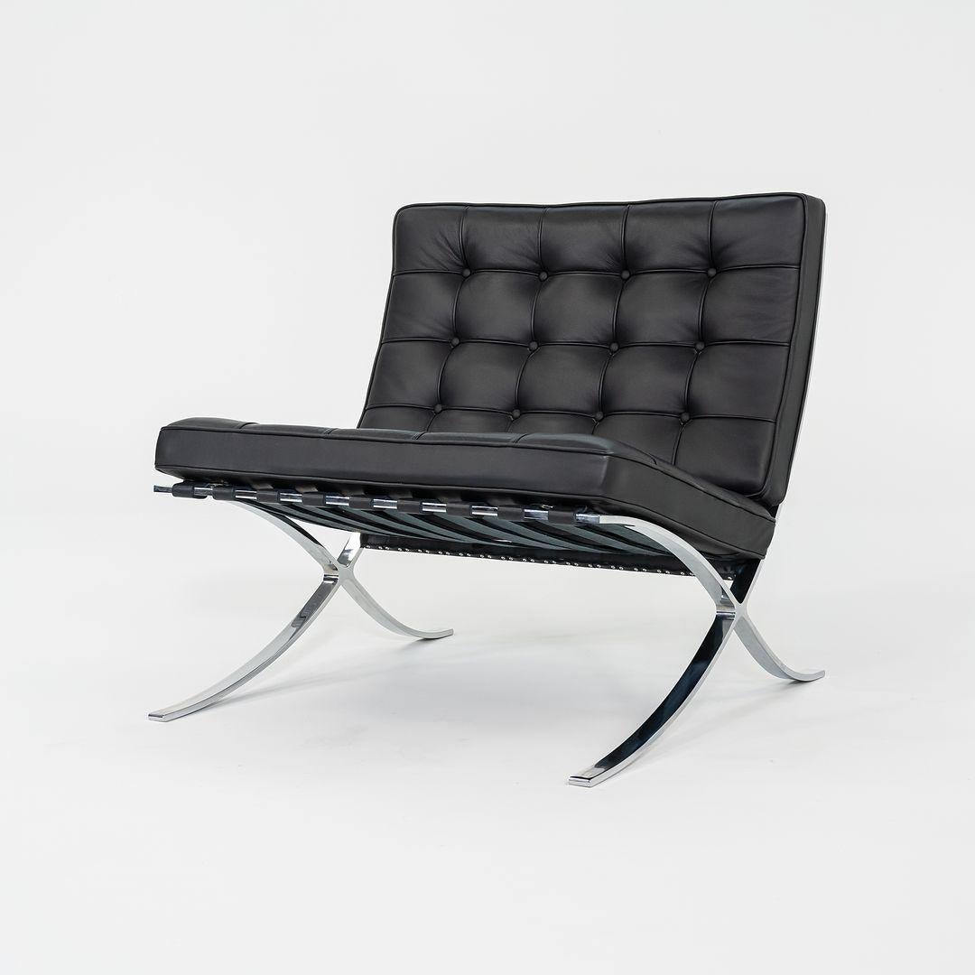 American 2010s Mies van der Rohe for Knoll Barcelona Lounge Chairs Black Leather 3x Avail