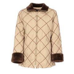 2010s Moncler’s goose down beige quilted coat with contrasting faux fur details