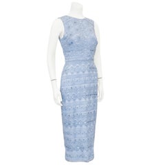 2010s Monique Lhuillier Blue Beaded Dress (robe à perles)