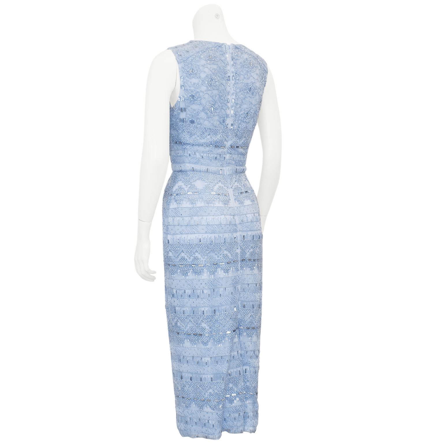 2010s Monique Lhuillier Blue Beaded Dress In Good Condition For Sale In Toronto, Ontario