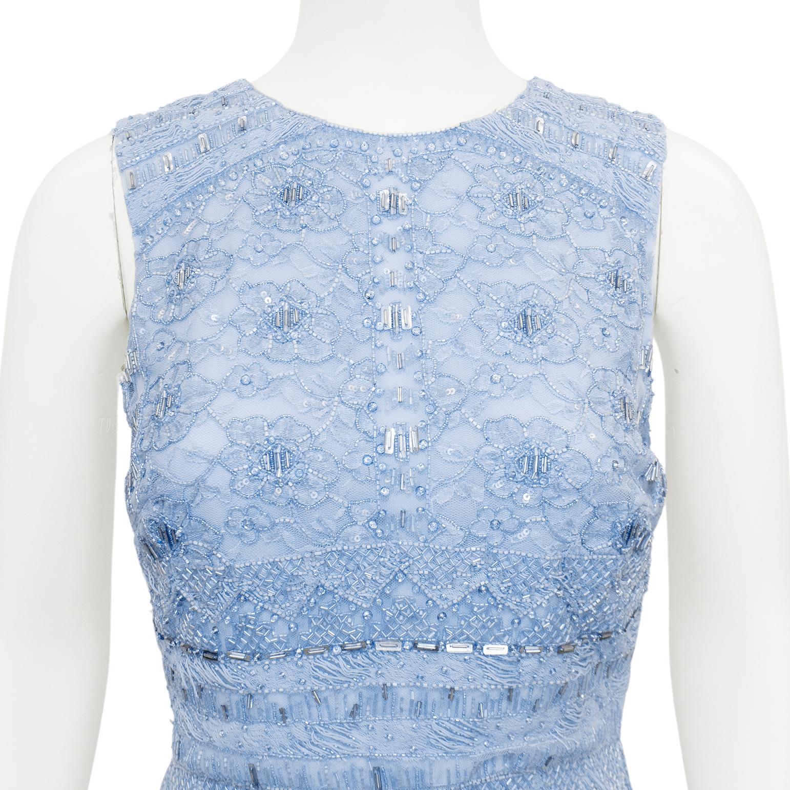 2010s Monique Lhuillier Blue Beaded Dress (robe à perles) Pour femmes en vente