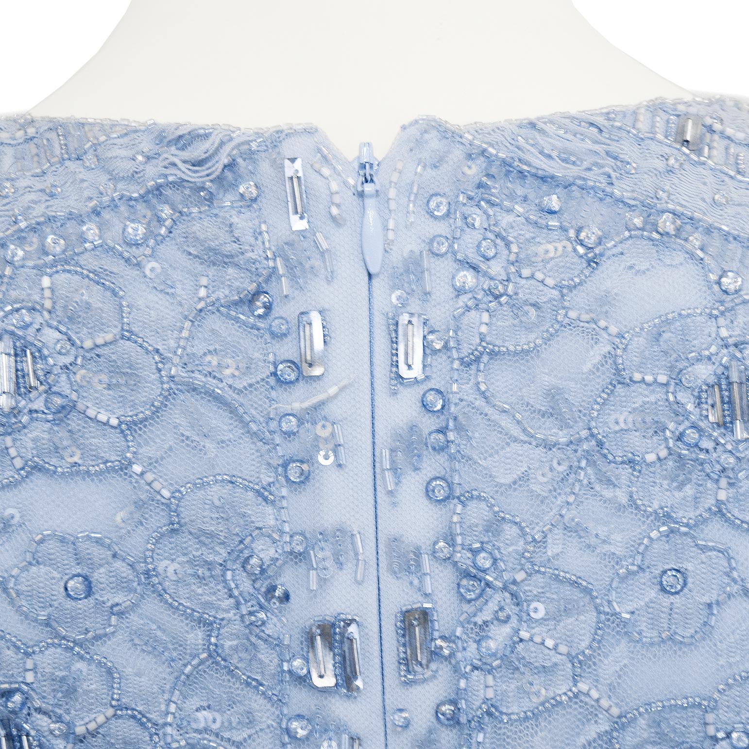 2010s Monique Lhuillier Blue Beaded Dress (robe à perles) en vente 2