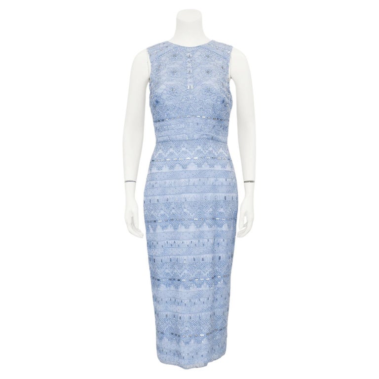 2010s Monique Lhuillier Blue Beaded Dress For Sale at 1stDibs