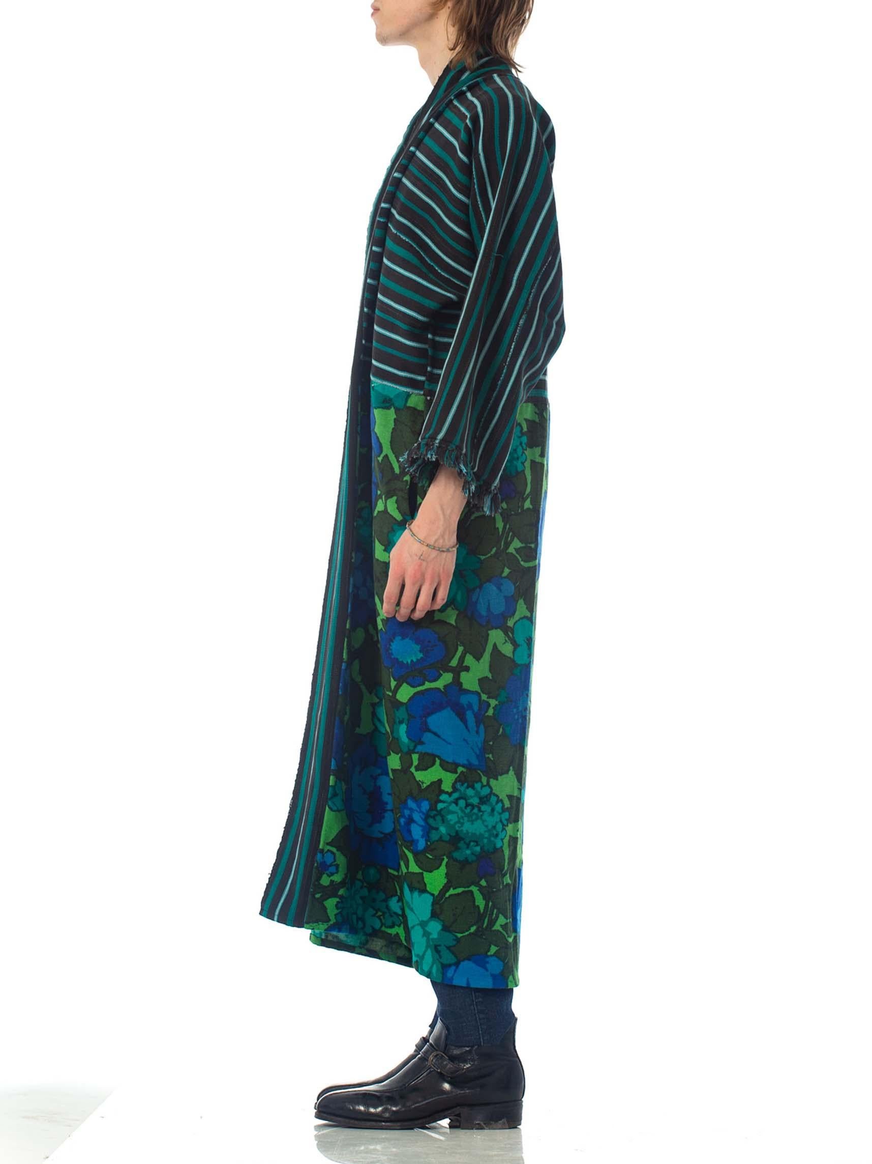 MORPHEW COLLECTION Black & Green Cotton Duster Coat Made From African Indigo 19 In Excellent Condition In New York, NY
