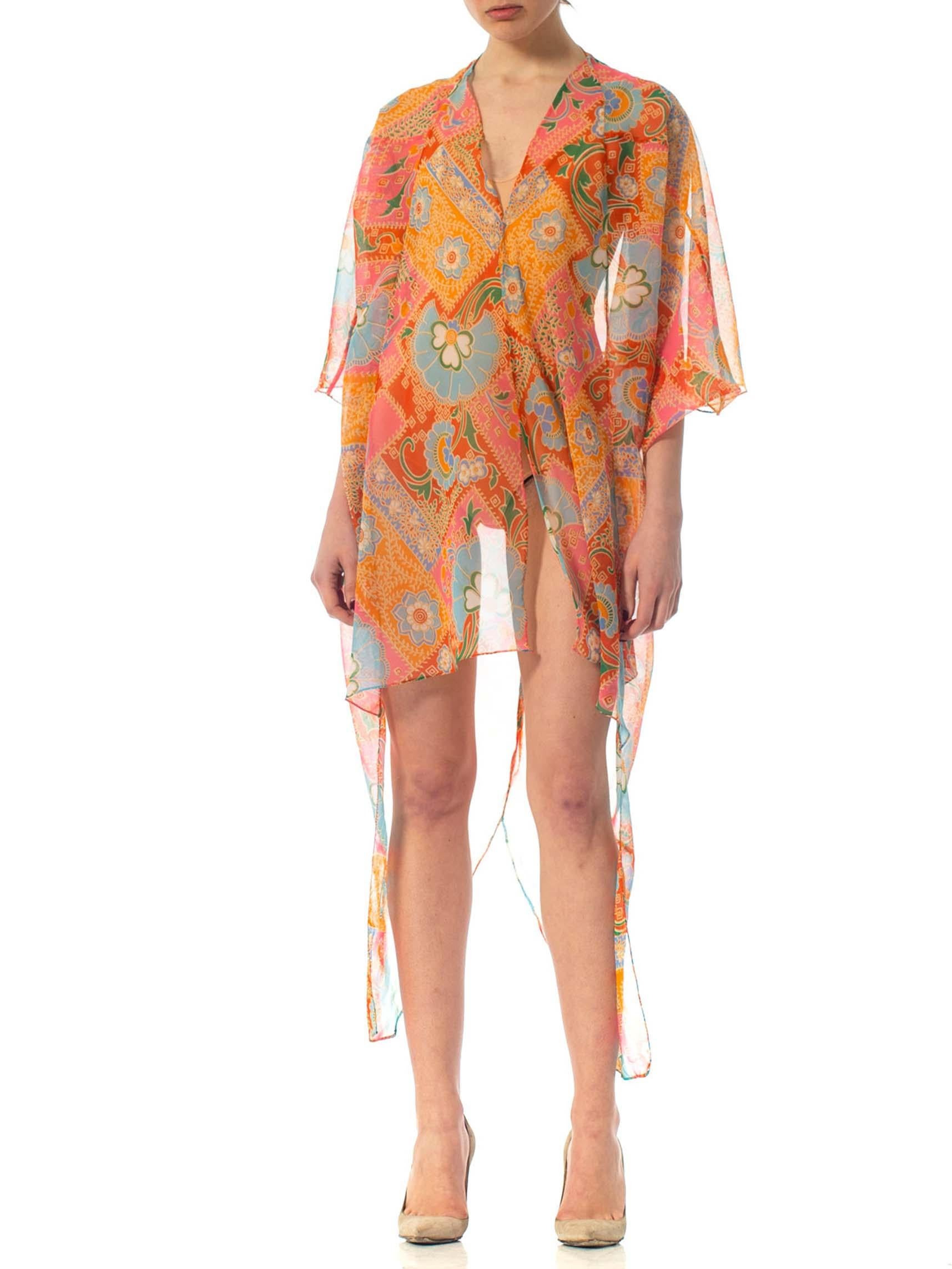 Orange MORPHEW COLLECTION Psychedelic Polyester Organza Beach Cover-Up Cocoon