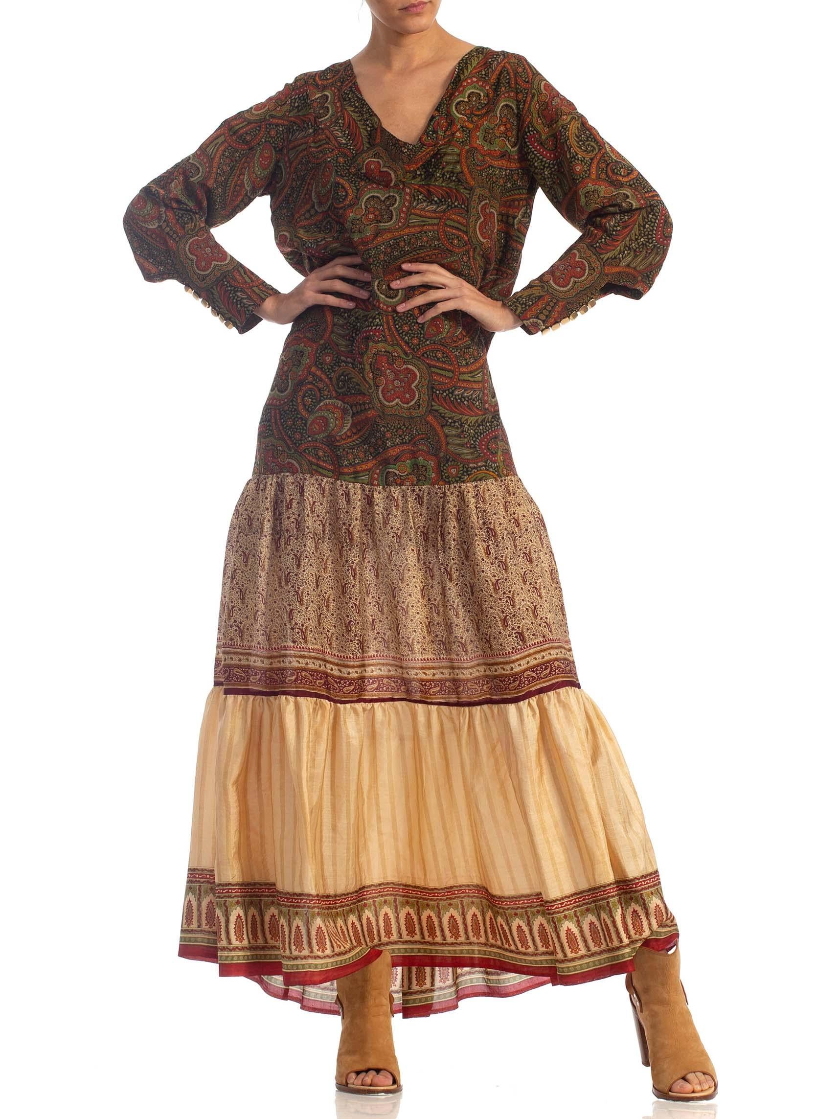 Women's MORPHEW COLLECTION Boho Long Sleeve Maxi Dress Made From Antique 1920S & 1970S  For Sale