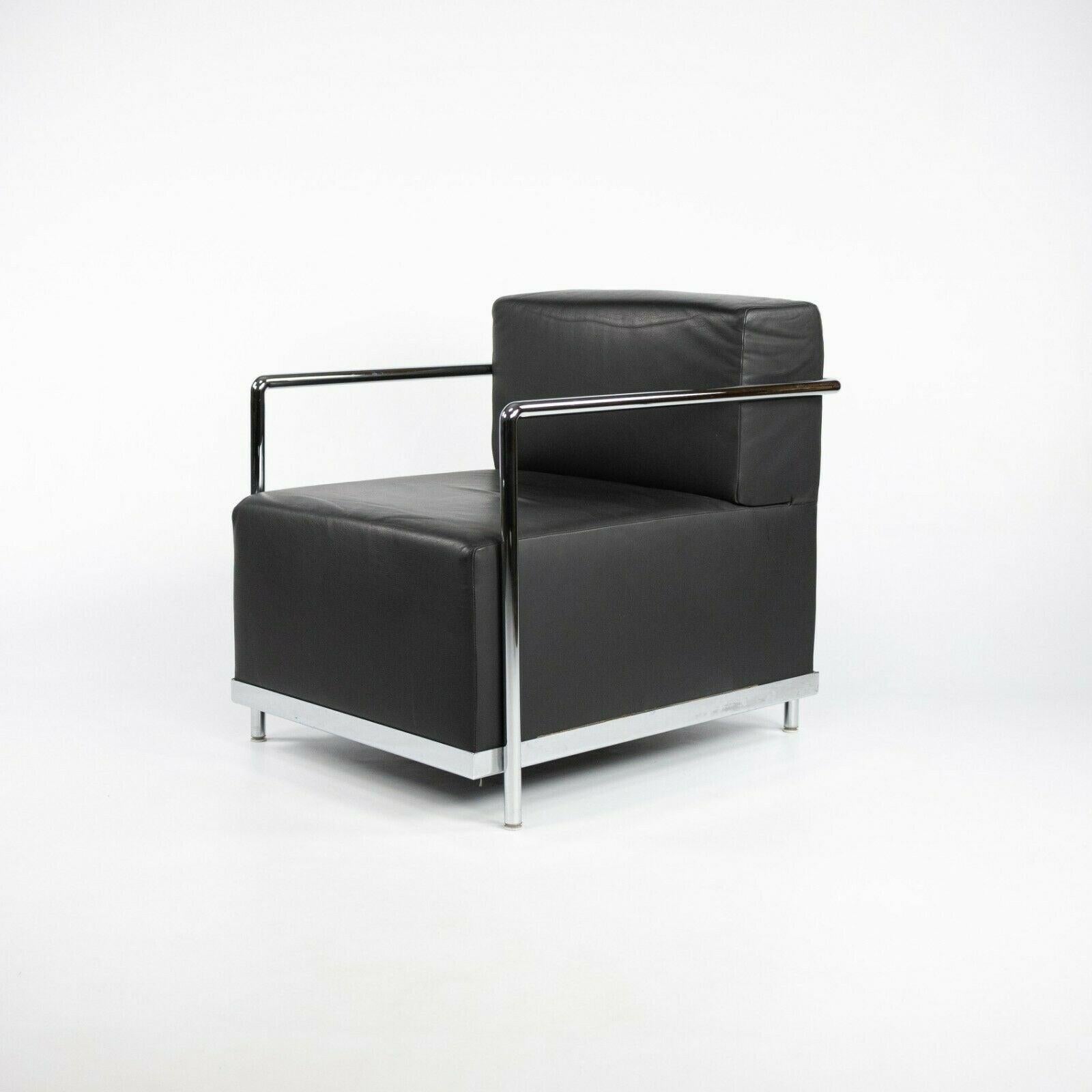 Modern 2010s Pair of Bernhardt Design Brellin Lounge Chairs in Leather w/ Chrome Frames For Sale