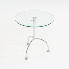 2010s Pair of Chromed Steel and Glass Adjustable Side Tables
