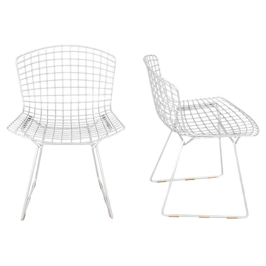 2010s Pair of Harry Bertoia for Knoll Dining Side Chairs in Satin Chrome For Sale