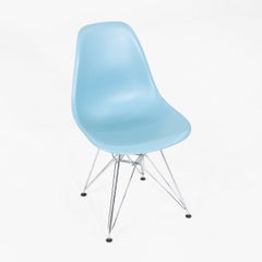 2010s Pair of Herman Miller Eames DSR Blue Plastic Dining Chairs w/ Eiffel Bases