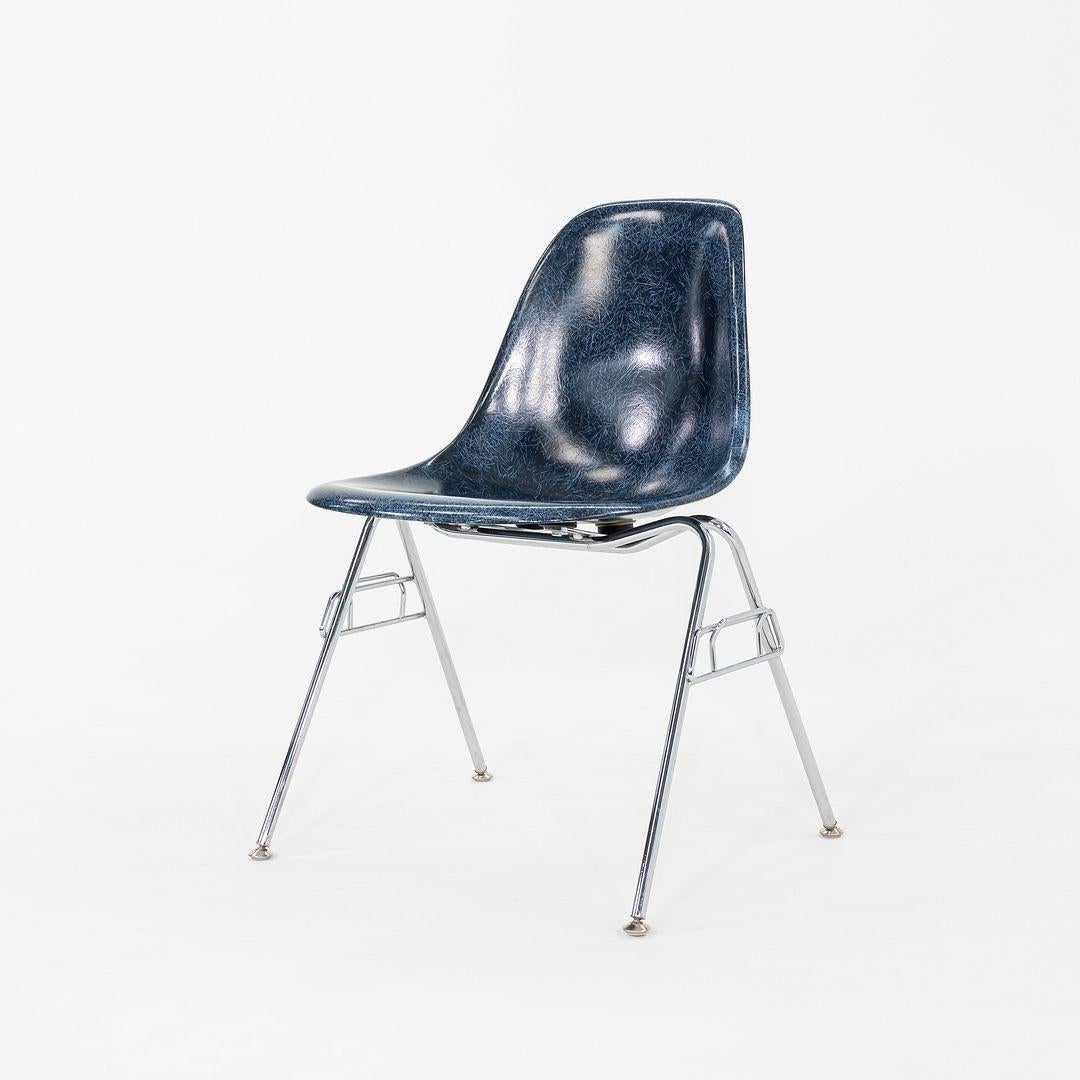 2010s Pair of Modernica Eames Fiberglass Dining Side Shell Chairs in Blue In Good Condition For Sale In Philadelphia, PA