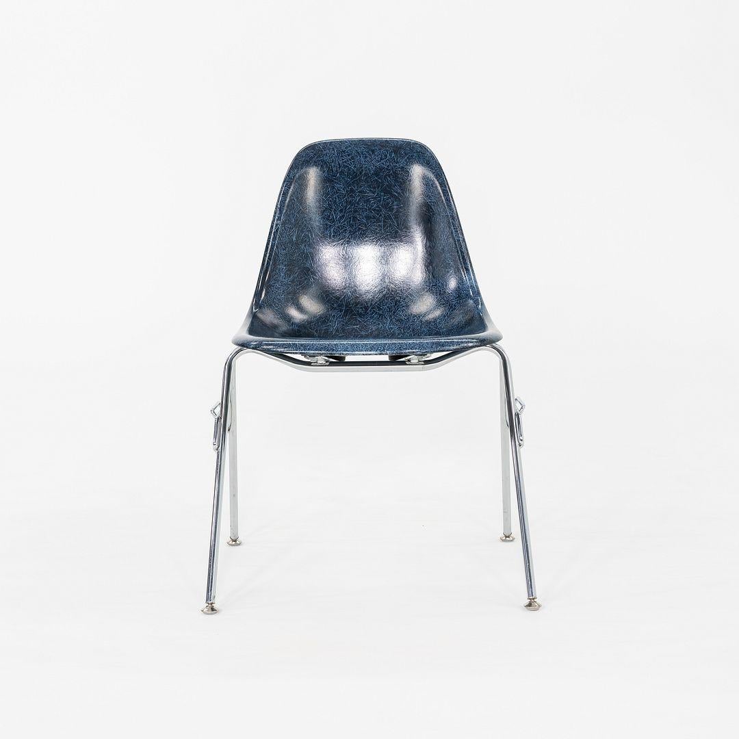 Contemporary 2010s Pair of Modernica Eames Fiberglass Dining Side Shell Chairs in Blue For Sale