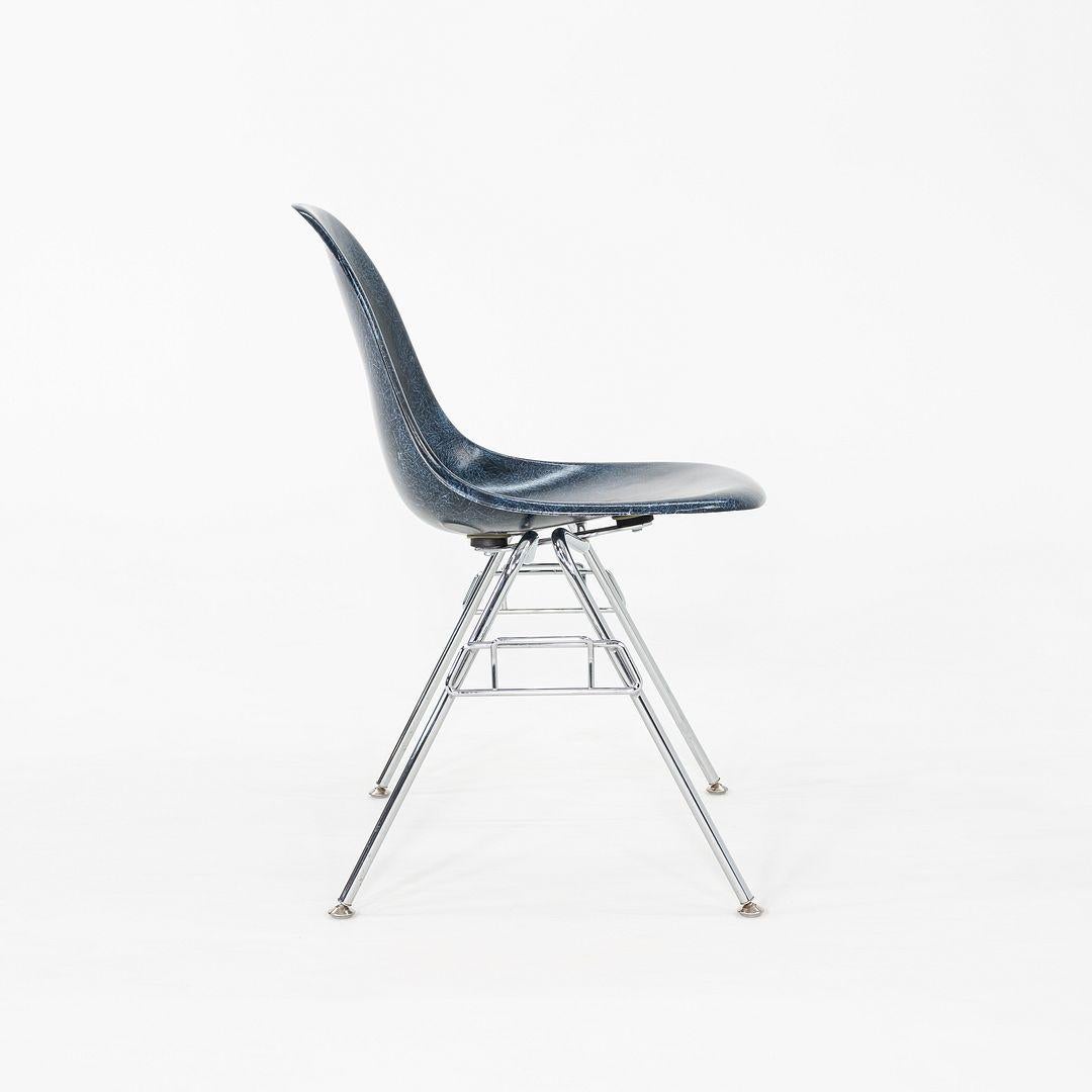 2010s Pair of Modernica Eames Fiberglass Dining Side Shell Chairs in Blue For Sale 1
