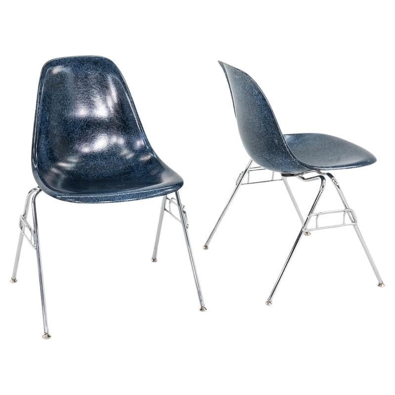 2010s Pair of Modernica Eames Fiberglass Dining Side Shell Chairs in Blue