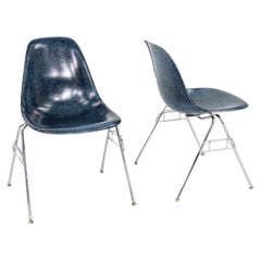 2010s Pair of Modernica Eames Fiberglass Dining Side Shell Chairs in Blue