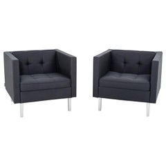 2010s Pair of Nienkamper of Canada Tuxedo Classic Lounge Chairs in Grey Fabric