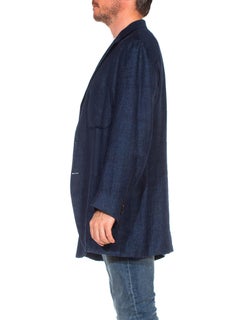 2010S PAL ZILERI Denim Blue Linen Unstructured & Hand-Finished Blazer