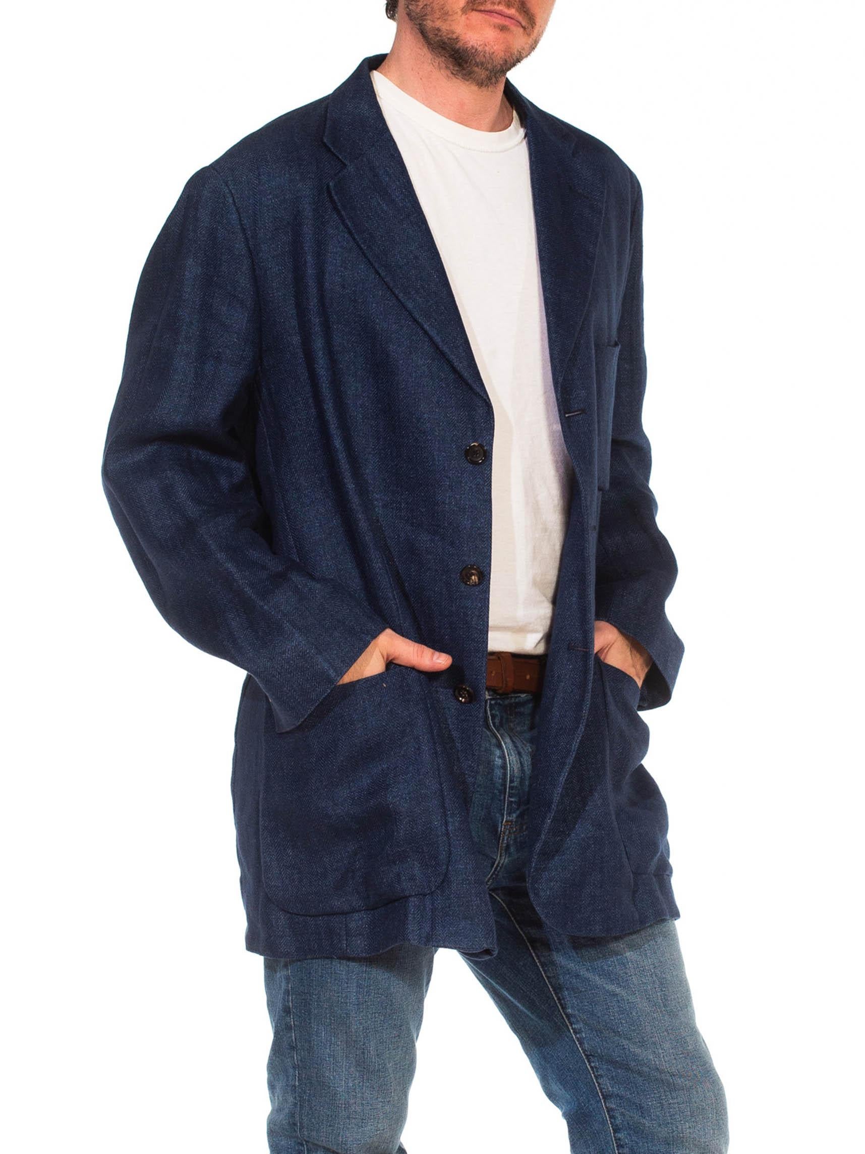 Black 2010S PAL ZILERI Denim Blue Linen Unstructured & Hand-Finished Blazer