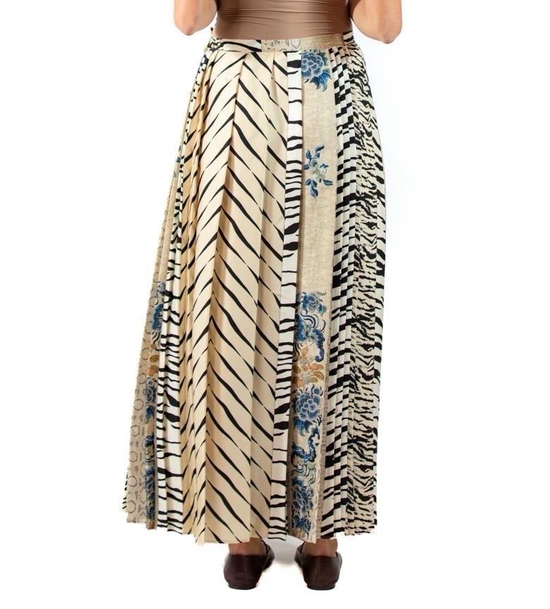 Beige 2010S Pierre  Louis Mascia Cream Zebra Silk Twill Skirt For Sale