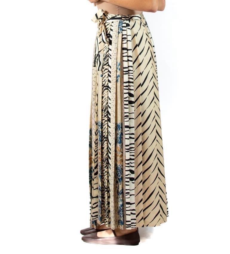 2010S Pierre  Louis Mascia Cream Zebra Silk Twill Skirt In Excellent Condition For Sale In New York, NY