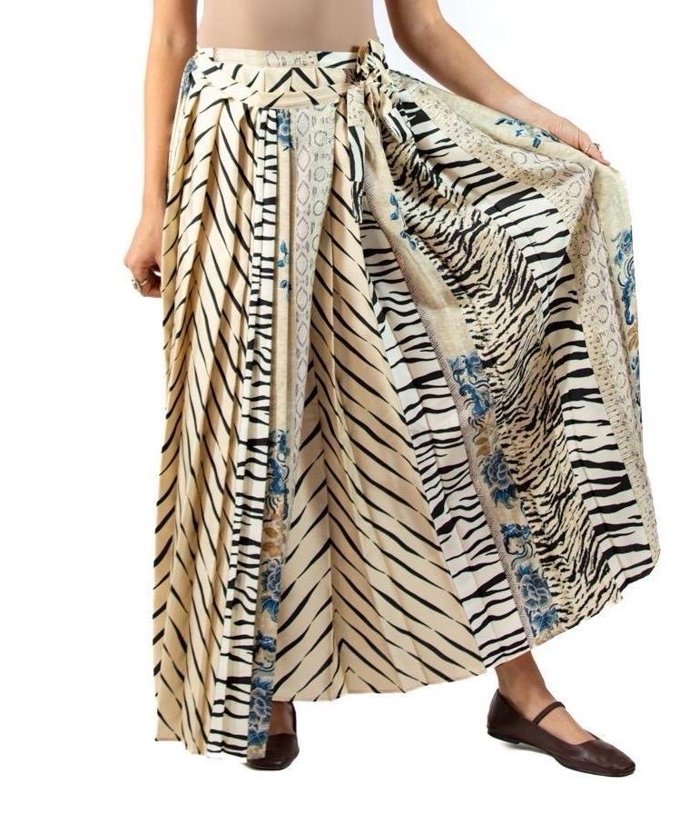 2010S Pierre  Louis Mascia Cream Zebra Silk Twill Skirt For Sale 2