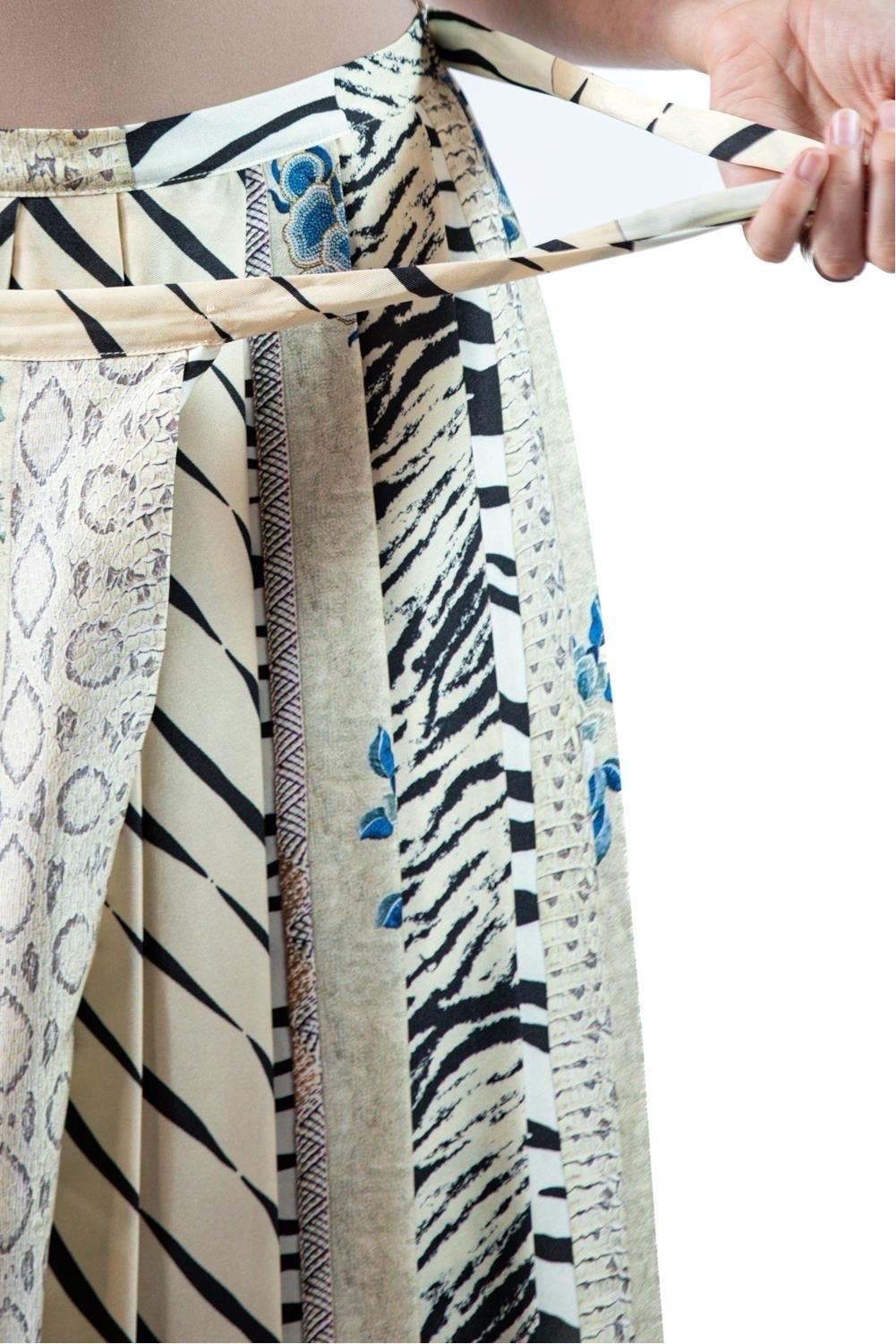 2010S Pierre  Louis Mascia Cream Zebra Silk Twill Skirt For Sale 4