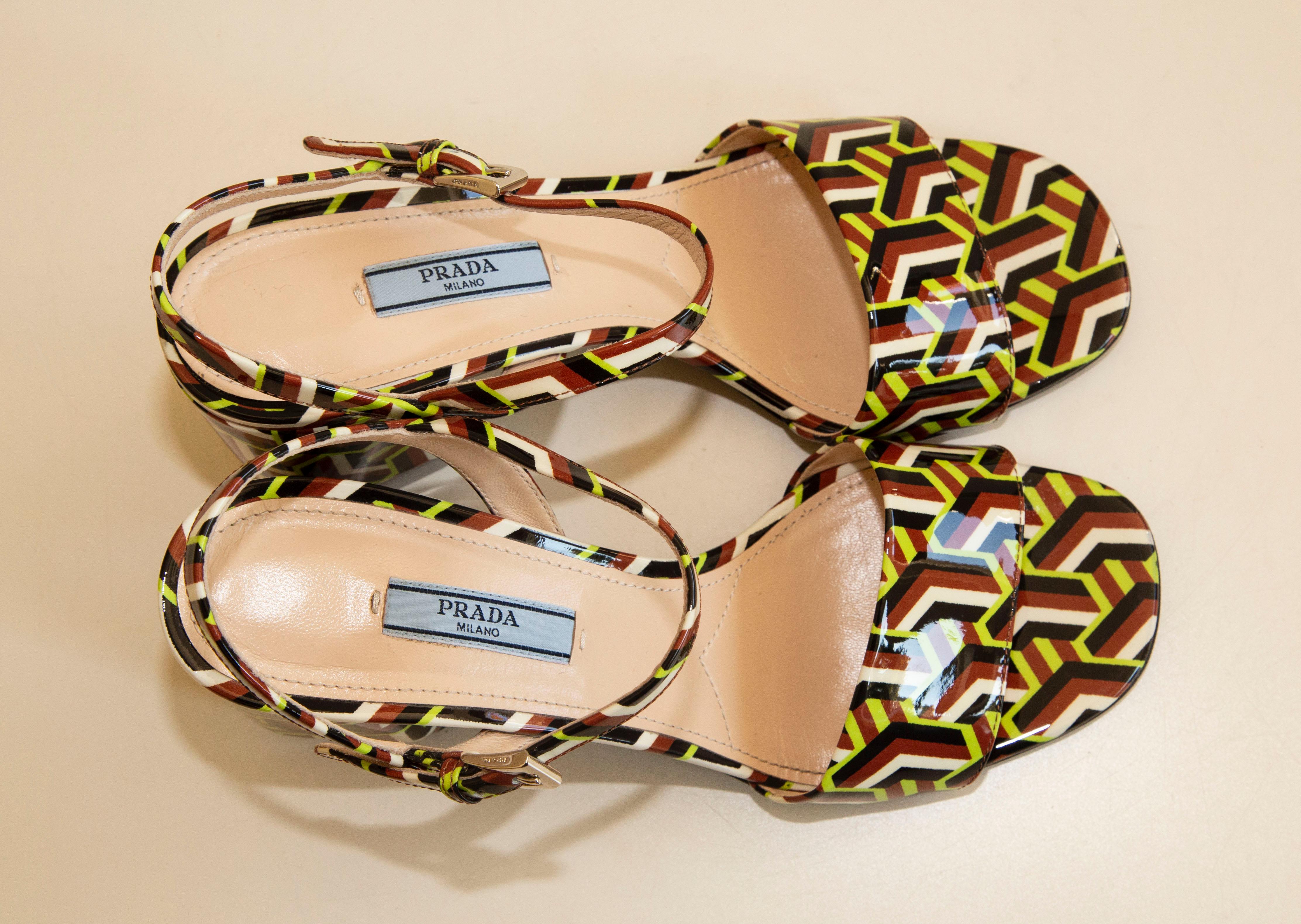 2010s Prada Abstract Pattern Multicolor Patent Leather Sandals 1