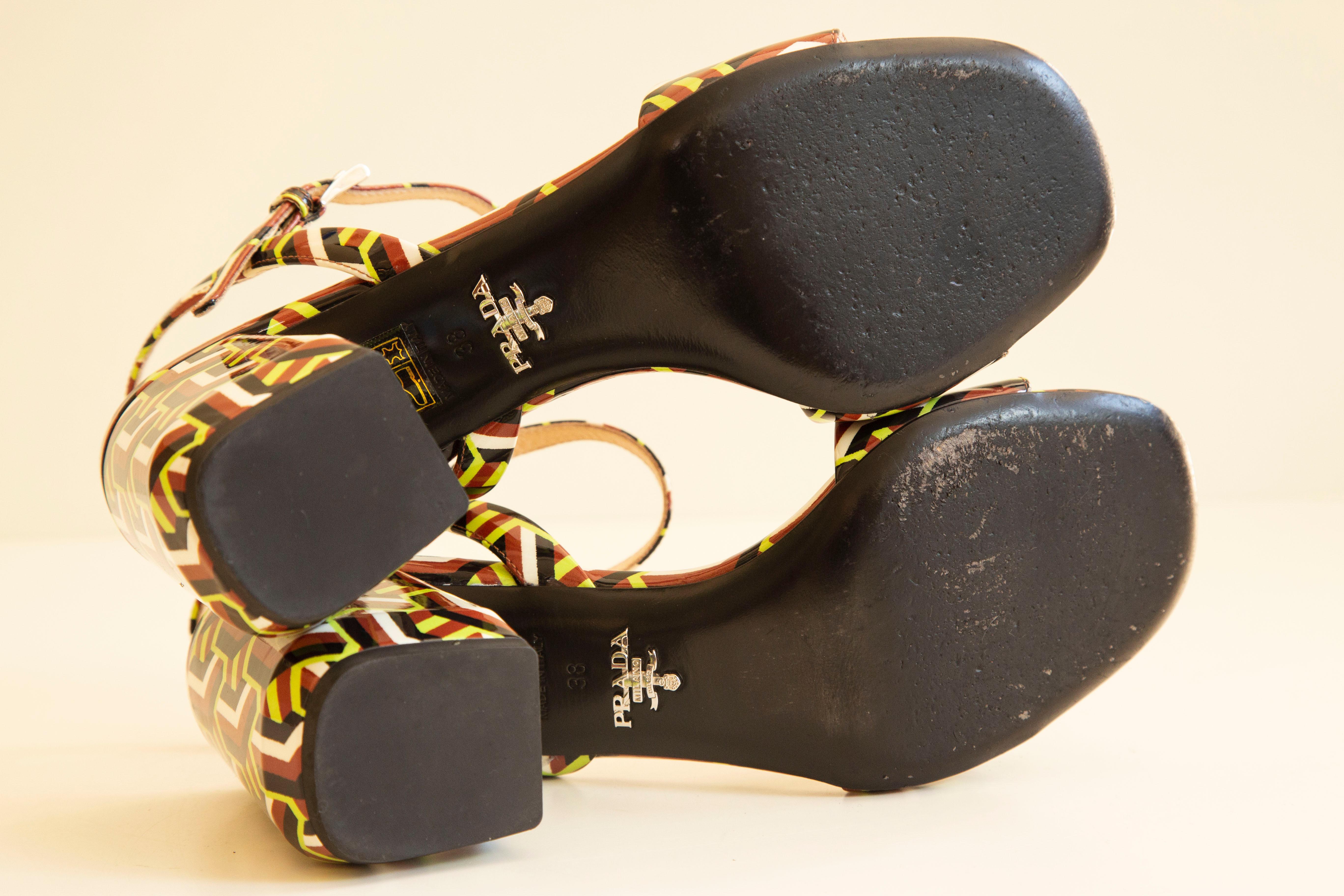2010s Prada Abstract Pattern Multicolor Patent Leather Sandals 3