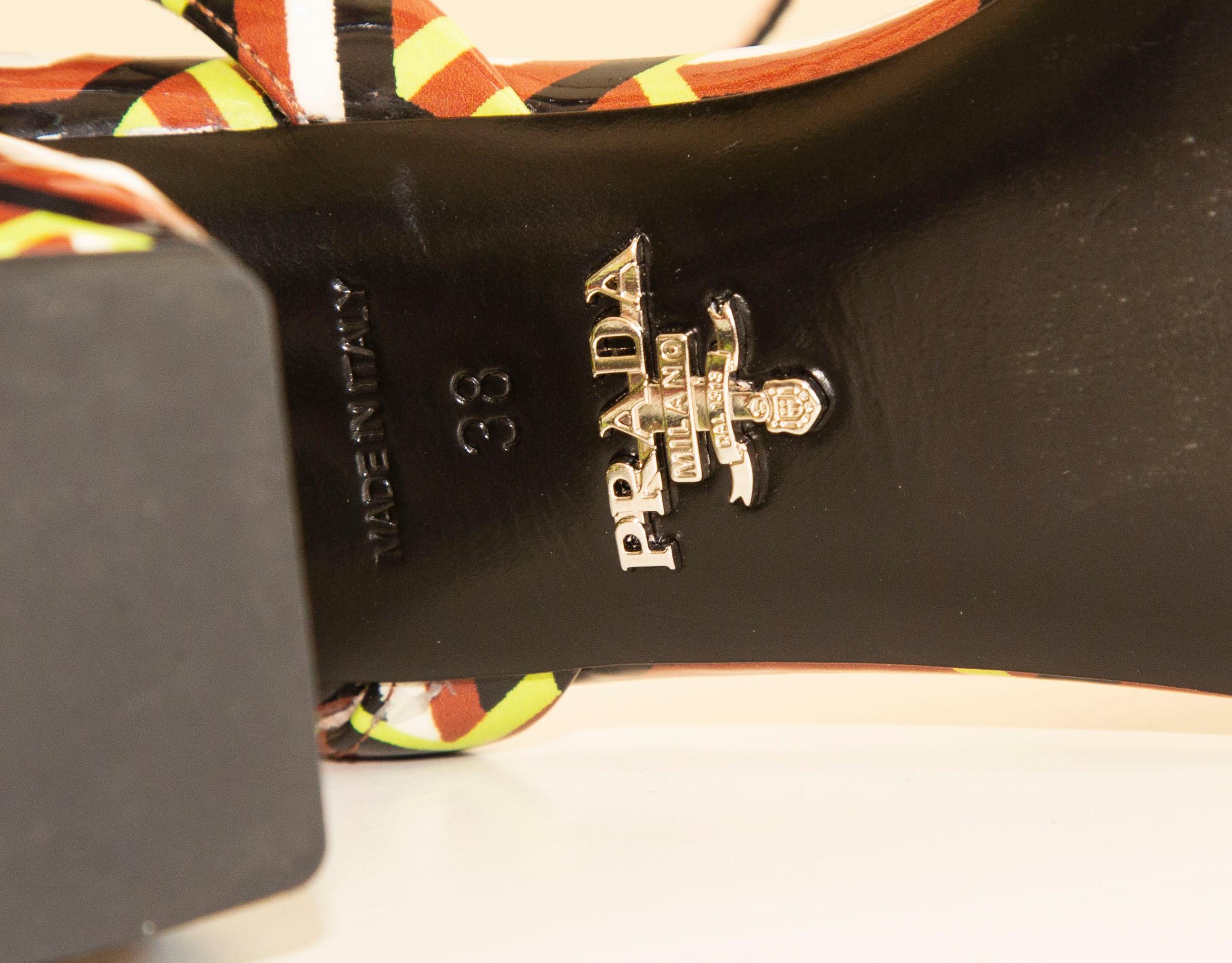 2010s Prada Abstract Pattern Multicolor Patent Leather Sandals 4