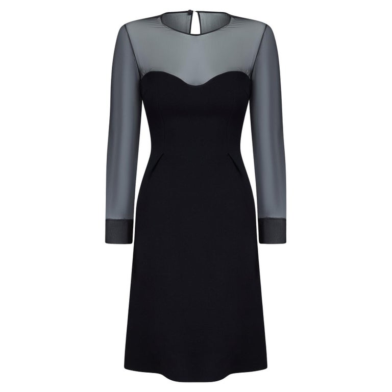 2010s Prada Black Bustier Dress with Chiffon Top and Sleeves