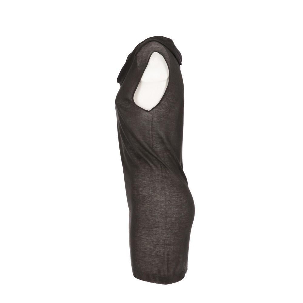 Gray 2010s Rick Owens semi-transparent gray knit sleeveless dress