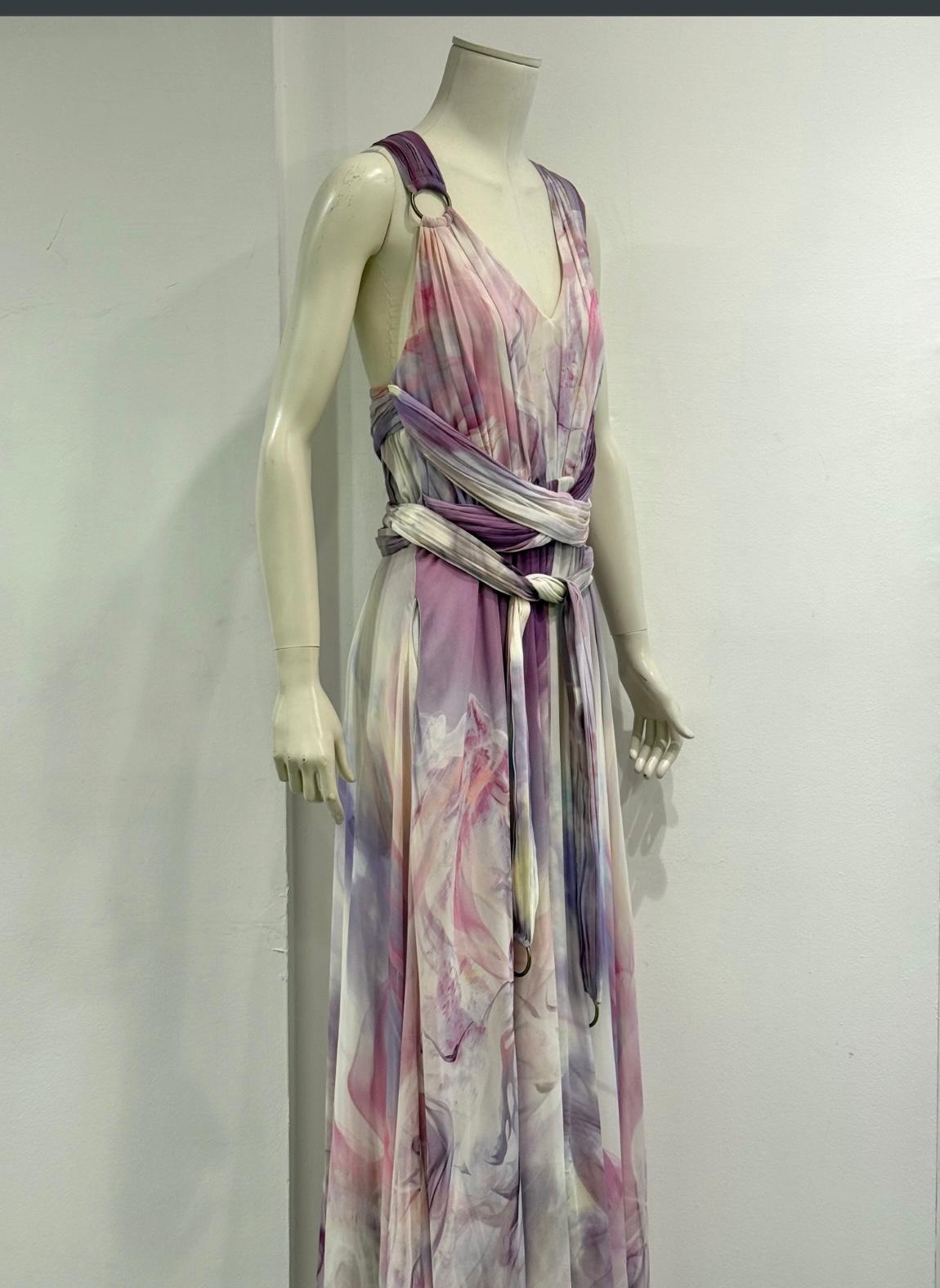 2010s Roberto Cavalli marble print maxi dress in vendita 6